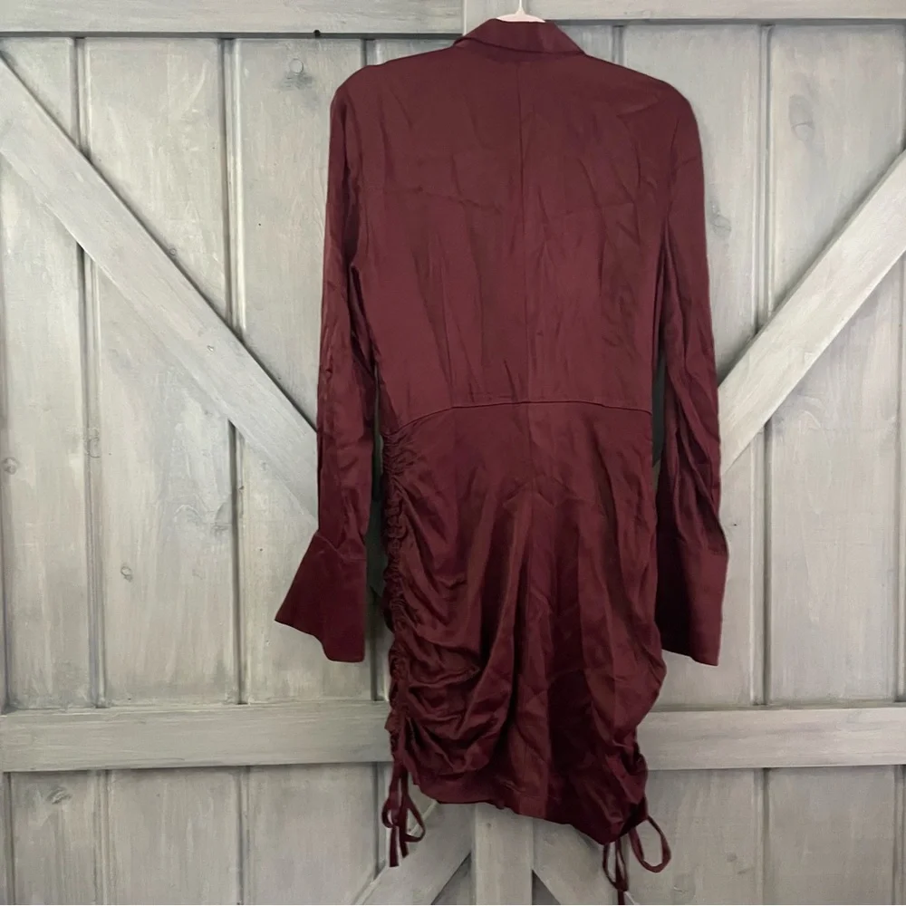 Bardot Sui Side Ruched Long Sleeve Minidress Merlot Red Satin Size US‎ 6 - Picture 12 of 14